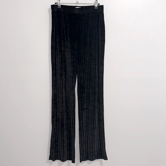 Reformation Black Ribbed Velvet High Rise Wide Leg Pull On...